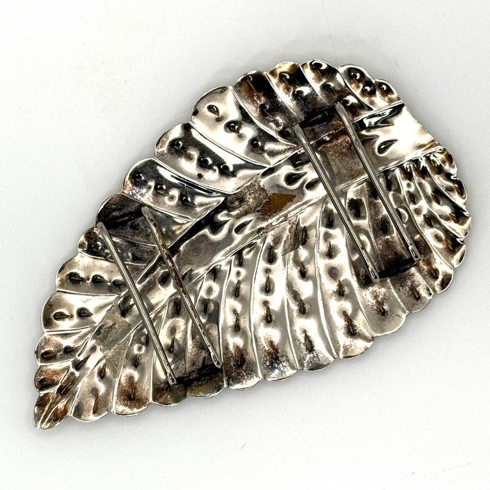 Vintage Leaf Scarf Clip Silver Plated Copper boho Accessory Women Belt Buckle - Picture 5 of 10
